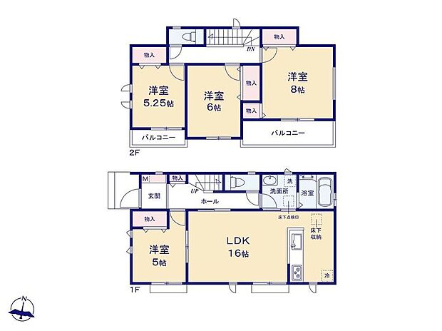 【4LDK】LDKに隣接する洋室まで見通せる対面式キッチンには嬉しい「食洗機」設置済み！食後のデザートをゆっくり楽しめますね♪2階洋室2室にバルコニー設置☆プライベートも充実です☆
