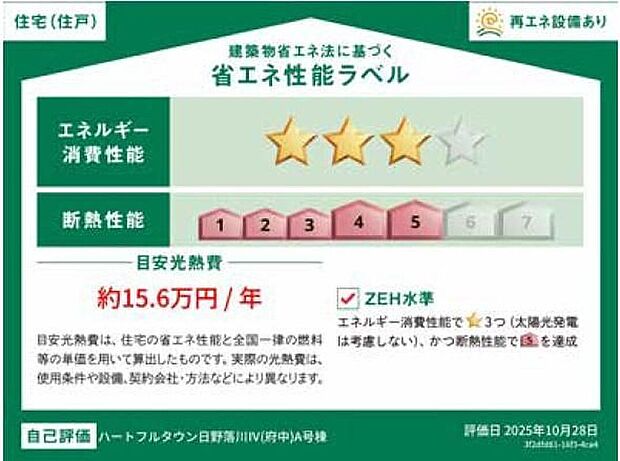 【【省エネ性能ラベル】】こちらの物件はZEH水準を満たした、省エネ性能に優れた物件です。 光熱費を抑えて暮らすことができるだけでなく、「熱の入りにくさ・逃げにくさ」という観点でも影響を受けにくい建物のため、長く快適にお過ごしいただけます♪ ※本ラベルは特定の住戸の性能を示すものであり、全ての住戸の性能を示すものではありません。