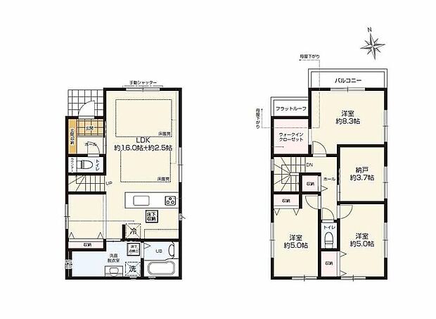 【3LDK+S】三面採光のリビングは広々18.5帖♪人気の対面キッチン♪洗面室は広めに確保♪お洗濯も快適♪主寝室には収納力豊富なウォークインクローゼットを設置!収納やテレワークルームにも使える窓付きの納戸♪