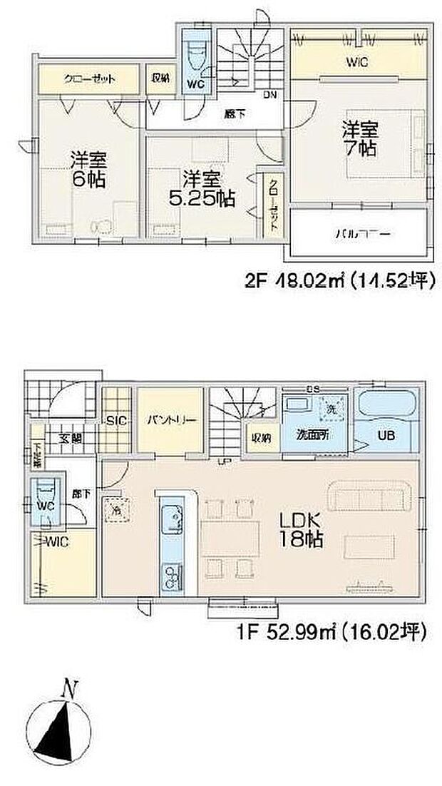 【3LDK】収納充実☆SIC・大きなパントリー・2つの大容量のWICが揃ったプラン◎洗面室にも嬉しい収納スペース付きです！広々18帖のLDK☆ご家族皆様でゆったりとお寛ぎ頂けます♪♪
