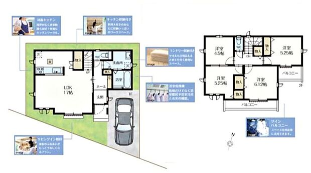 【4LDK】キッチン横のスペースは、パントリーのように食料品・調味料の収納場所としてもオススメです♪2階の隣り合う洋室は、仕切りを開けて1つの大きな部屋としてもお使い頂ける便利な間取りです◎