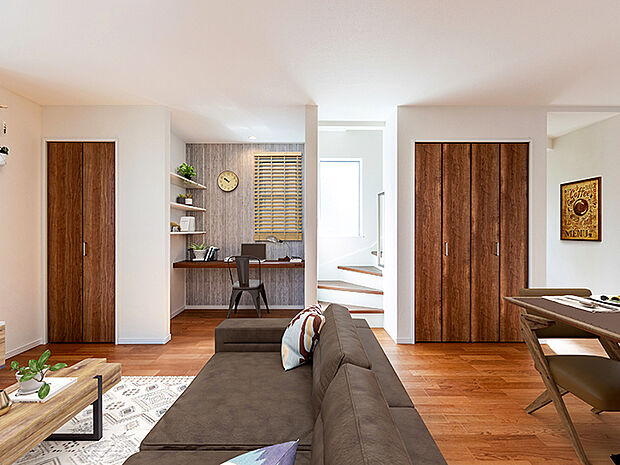 【リビング・ダイニング(施工例)】夏は涼しく、冬はあたたかい、快適な暮らし。大きな窓からは快適な光を取りこみ、通気性能を上げる事で居心地の良い空間を演出します。TAKI HOUSEの家は天然素材を使用し、年中居心地のよい住宅を提供。