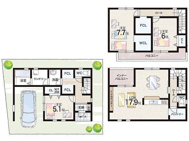 【3LDK】○生江小学校・・・徒歩6分 ○大宮中学校・・・徒歩7分
