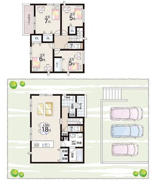 【4LDK】○甲緑小学校・・・徒歩7分 ○大原中学校・・・徒歩7分