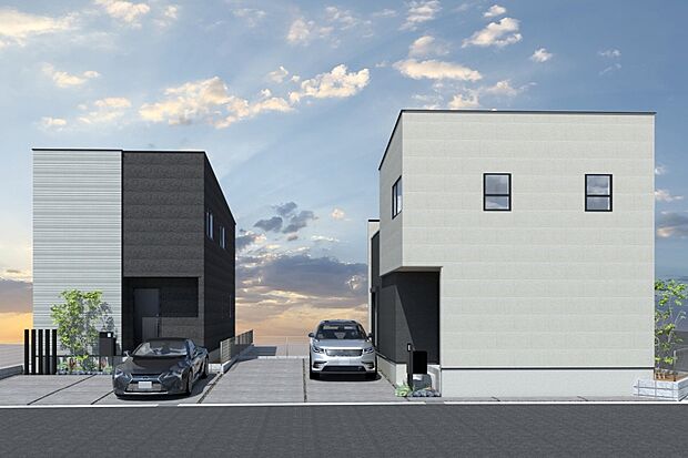 ■CGイメージパース/(右から)1号地、2号地外観パース■(建物未完成のためイメージパースです)