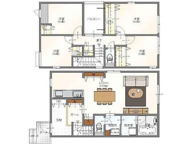 【建物プラン例(間取り図・2号地)】4LDK、土地価格2240万円、土地面積106.9m2、建物価格1850万円、建物面積102.69m2