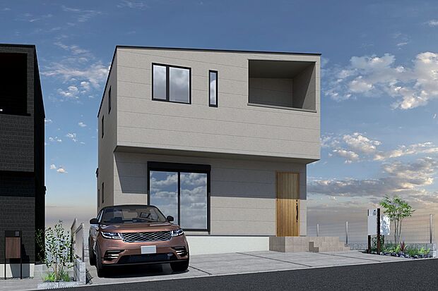 【2号地外観イメージパース】
太陽光システム搭載。電気代への貢献はもちろん、災害時への備え、環境にやさしい住まいです。