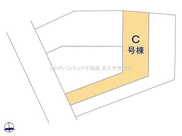 【区画図】C号棟
前面道路6mで、お車の出し入れやすれ違いもラクラク♪