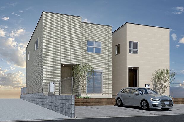 【CGパース/1号地外観イメージ】暗闇で鍵を探さなくても人感センサー付きのライトでお出迎え。防犯面にも適しています。