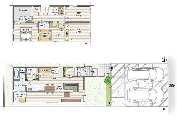 【3SLDK】建物面積にはインナーバルコニー部分2.49m2を含む