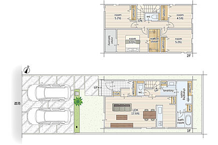 建物面積にはインナーバルコニー部分3.72m2を含む
広々とした脱衣室内に室内物干し竿とカウンターデスク・クローゼットをもうけました。洗濯後そのまま干す、たたむ、収納が可能となります！ 