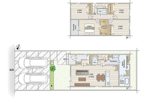 【4LDK】建物面積にはインナーバルコニー部分3.72m2を含む
広々とした脱衣室内に室内物干し竿とカウンターデスク・クローゼットをもうけました。洗濯後そのまま干す、たたむ、収納が可能となります！