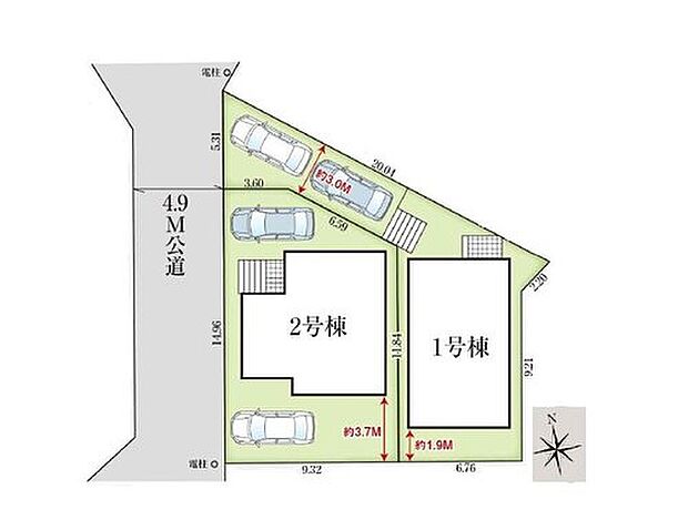 【全体区画図】
◎駐車スペース2台可能♪
◎お買い物施設徒歩圏内に充実♪
◎お子様も喜ぶ公園多数点在♪