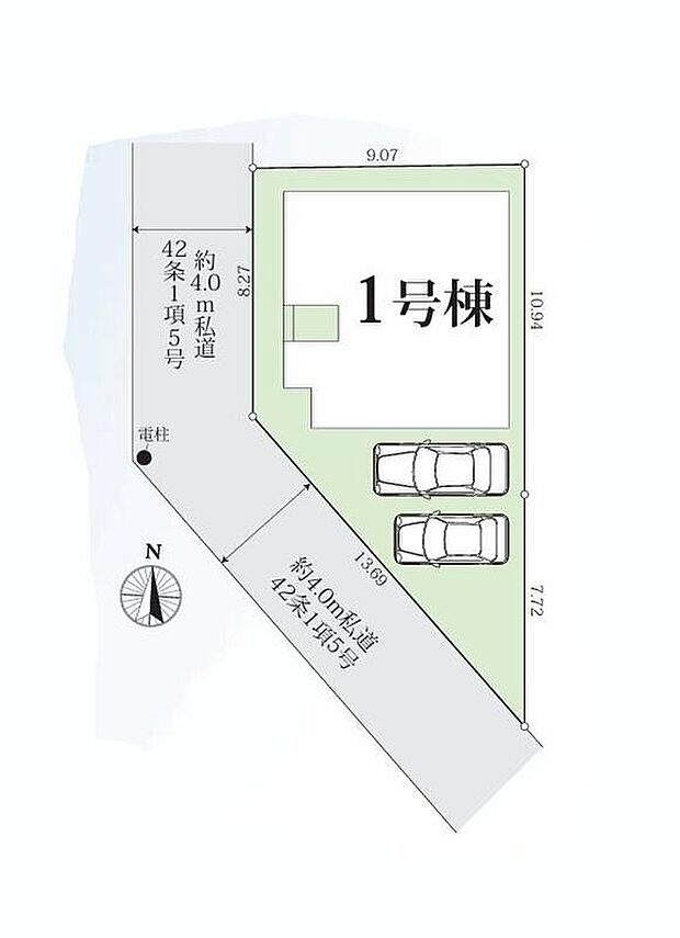 ≪区画図≫
◎角地につき通風・採光ともに良好♪
◎車種により並列2台駐車可♪