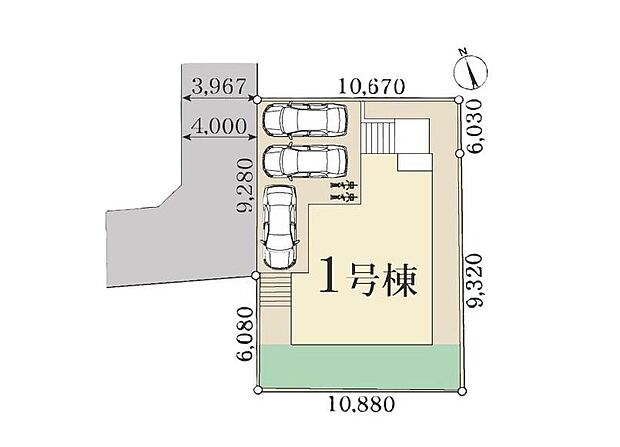 ≪全体区画図≫
◎駐車スペース3台分♪ご夫婦で1台ずつ所有可能♪(車種による)
◎長期優良認定住宅♪