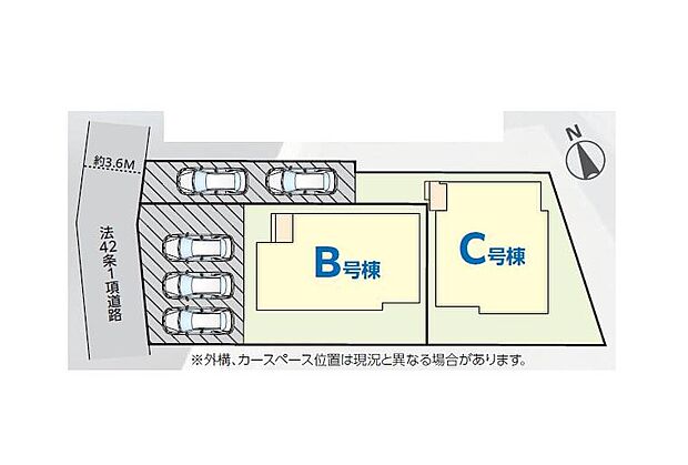 【全体区画図】
◎カースペース並列で2台以上♪ご夫婦で1台ずつ所有可能♪
◎商業施設・教育施設至近♪