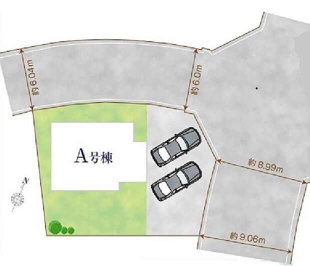 【全体区画図】
◎周辺には大きな公園が多くあり、お子様をたくさん遊ばせてあげられる住環境♪
◎カースペース並列で2台可能!
