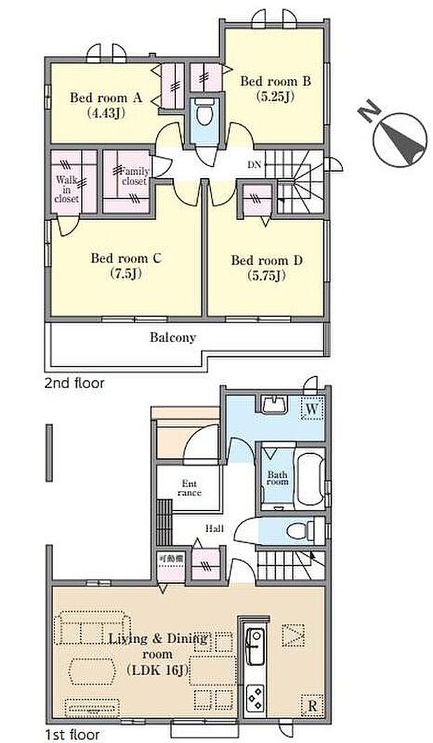 【4LDK】◇窓付きの明るいキッチンスペース。床下収納もございますので、いつでもすっきりとお使い頂けそうです。
◇2階に4部屋をまとめることで、ご家族それぞれのプライベート空間も保てます◎