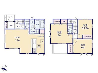 ◇広々角地！南向きの窓から陽光が差し込む17帖リビング！
◇食料品のストックにも便利なパントリー付きのキッチン♪
◇日当たり良好なワイドバルコニーでお洗濯も快適です◎ 