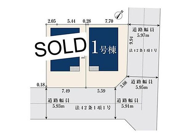 【全体区画図】南東角地!前面道路約5.9m。陽光と開放感に恵まれた立地です♪