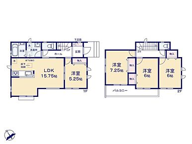 ●水回りを集約し、家事効率を高める間取り♪●LDKに隣接する居室を開放すれば21帖超の大空間に◎●主寝室は7.25帖！2部屋から出入りできるバルコニーに面した開放的な空間♪ 