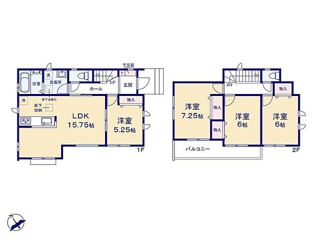 【4LDK】●水回りを集約し、家事効率を高める間取り♪●LDKに隣接する居室を開放すれば21帖超の大空間に◎●主寝室は7.25帖！2部屋から出入りできるバルコニーに面した開放的な空間♪
