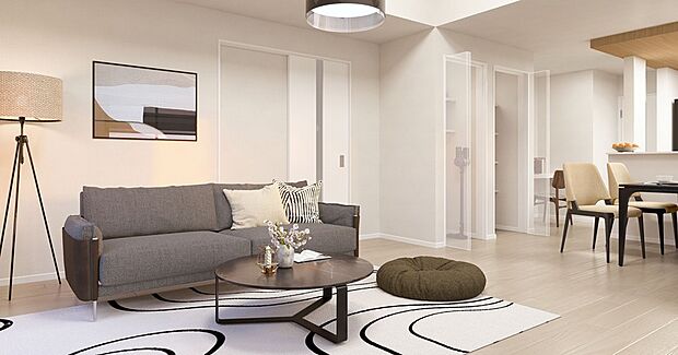 ■完成予想図（内観）■家族の顔を見ながら料理ができる対面キッチンを採用