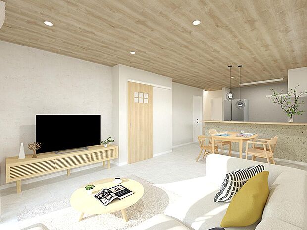 LDK※完成予想パース(B) ■南面の明るいリビングでは、休日のコーヒータイムや読書も、いつもより少し贅沢に感じられます。