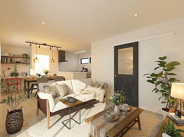 LDK※完成予想パース ■家族みんなが心からくつろげる、極上の16.6帖のリラックスLDK。 居心地の良さを追求した安らぎの設計です。