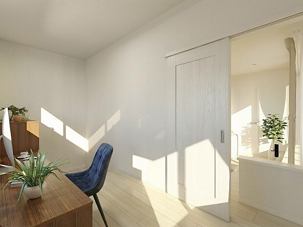 洋室E※完成イメージパース ■暮らしの可能性を広げる、マルチユースな3.5帖の居室。居室としてはもちろんワークスペース、趣味の部屋として、あなたの「したい」を叶えます。