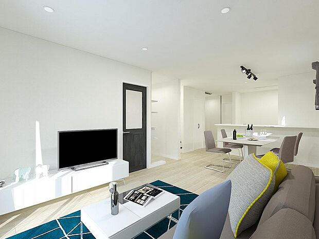 【LDKパース［C棟］】16.9帖のLDKにはリビング収納をプラス。片付けやすく、すっきりとした空間をキープできます。