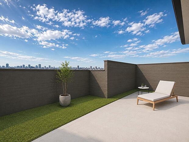 【屋上庭園※完成イメージパース(B)】屋上という、もうひとつのリビング。毎日の暮らしを少し特別に変えてくれます。