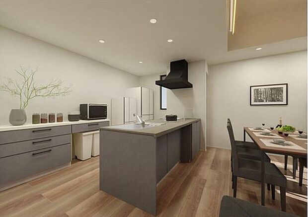 【No.4　キッチン】オープンタイプの対面キッチンは家族のコミュニケーションを育み、家族一緒に料理をしやすい配置です。