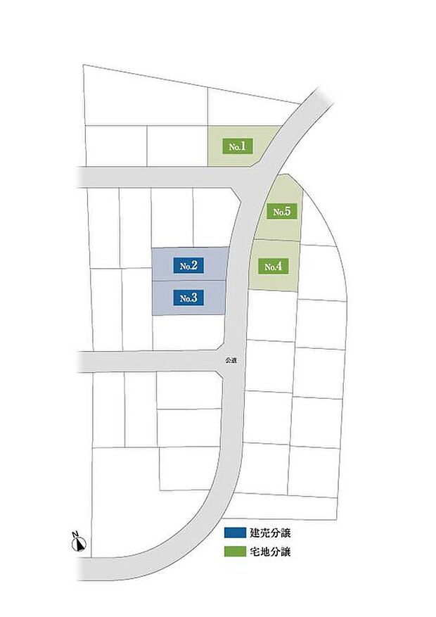 区画図/全29区画中サーラ住宅建築条件付き宅地３区画、建売分譲住宅２区画（予定）


