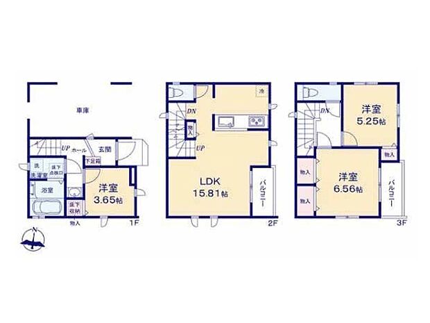 間取り 3LDK、土地面積51.75m2、建物面積94.85m2