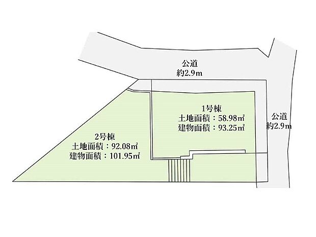 側は2号棟に通路部分になっているので、三方向に建物が隣接していない解放感のある敷地です。
