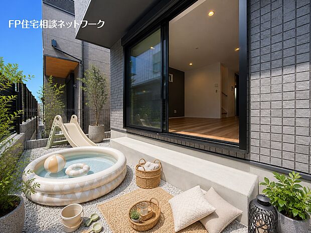 ■庭■本画像はAIがCGで家具や植栽を作成しており、販売価格に家具、小物等は含まれておりません。植栽や敷石などは有償オプションで別途費用がかかります。