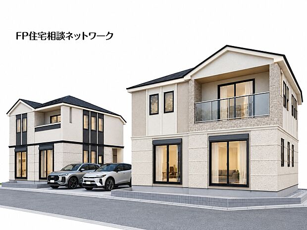 多棟現場で洗練された街並み。重厚感のある外観デザインに植栽とライトアップが美しく映え、昼とはひと味違う上質な住まいを演出します。