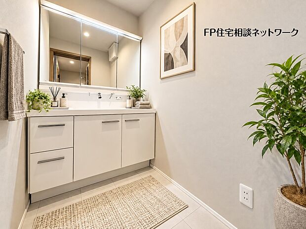 【洗面台・洗面所】本画像の植栽、小物等はCG生成の配置イメージです。販売価格にこれらは含まれず、付帯しません。