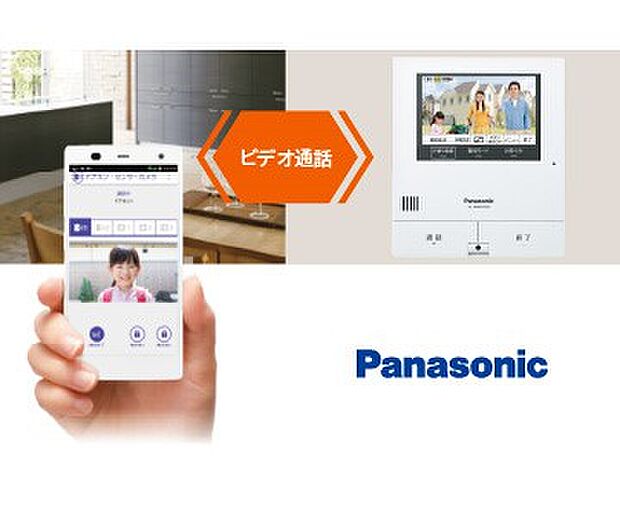 【【Panasonic】外でもドアホン】高画質の液晶画面は、タッチパネルで使いやすく、スマートフォンと連動し外出先でも応対可能。内蔵のスピーカーやマイクを使用して、スマートフォンで子供と顔を合わせて会話もできます。