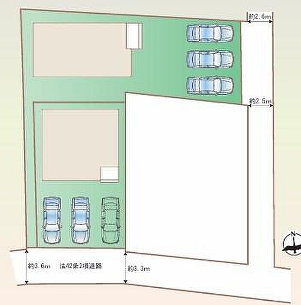 【全体区画図】カースペースは2~3台分ご用意しております