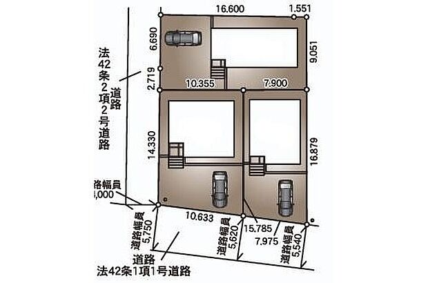 【全体区画図】カースペースは2~3台分ご用意しております