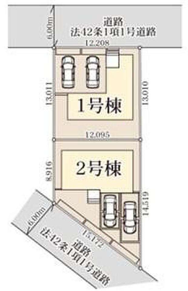 【全体区画図】カースペースは並列2台分ご用意しております