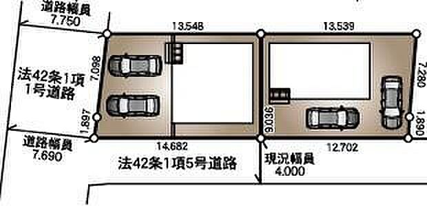 【全体区画図】カースペースは2~3台分ご用意しております