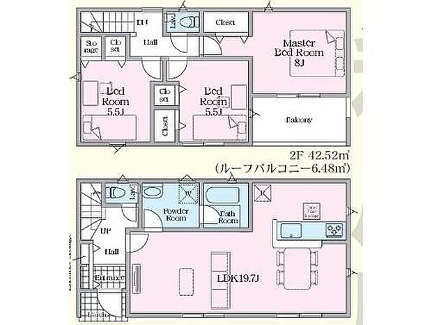【3LDK】ご家族が集うLDKは広々19.7帖!
全居室南向きで陽当たり良好♪