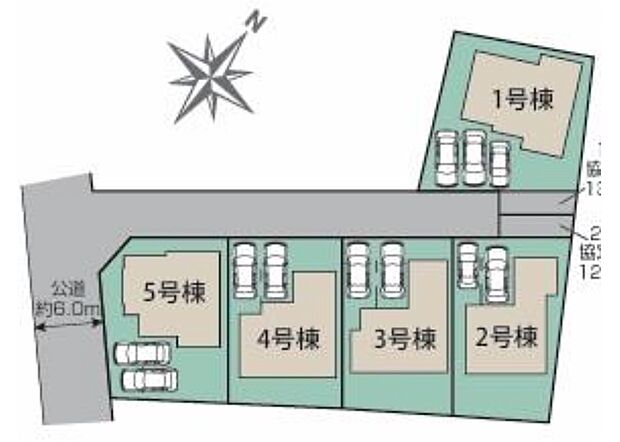【全体区画図】カースペースは2~3台分ご用意しております