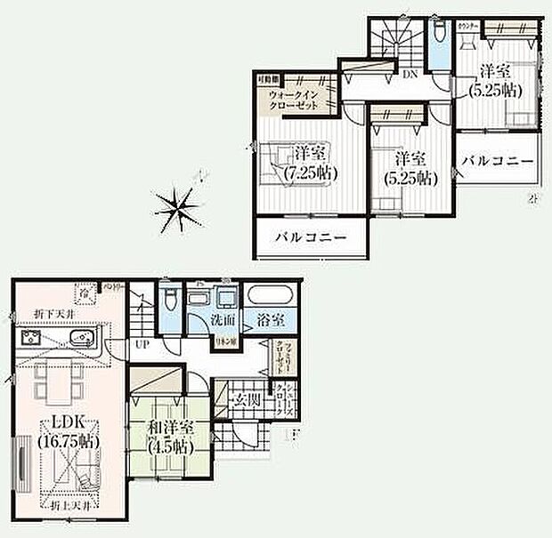 【4LDK】ご家族が集うLDKは広々16.75帖！
ウォークインクローゼット完備♪