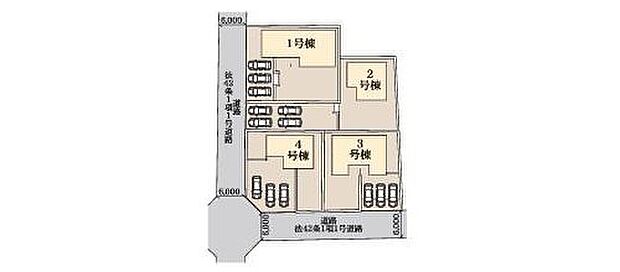 【全体区画図】カースペースは3~4台分ご用意しております。