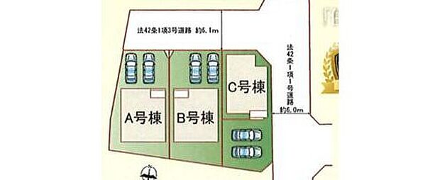 【区画図】カースペースは2～3台分ご用意しております