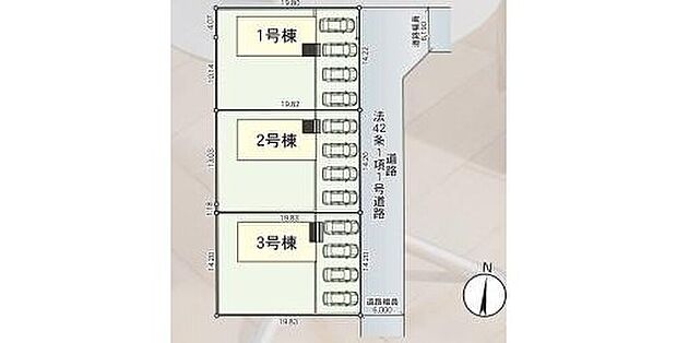 【全体区画図】カースペースは4台分ご用意しております。